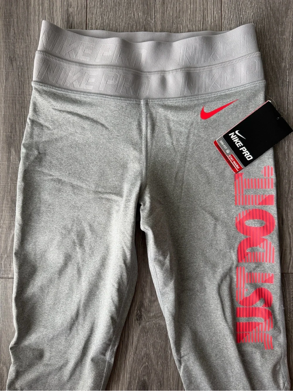 Nike Light Grey Leggings w/Bright Pink 'Just Do It' Graphic